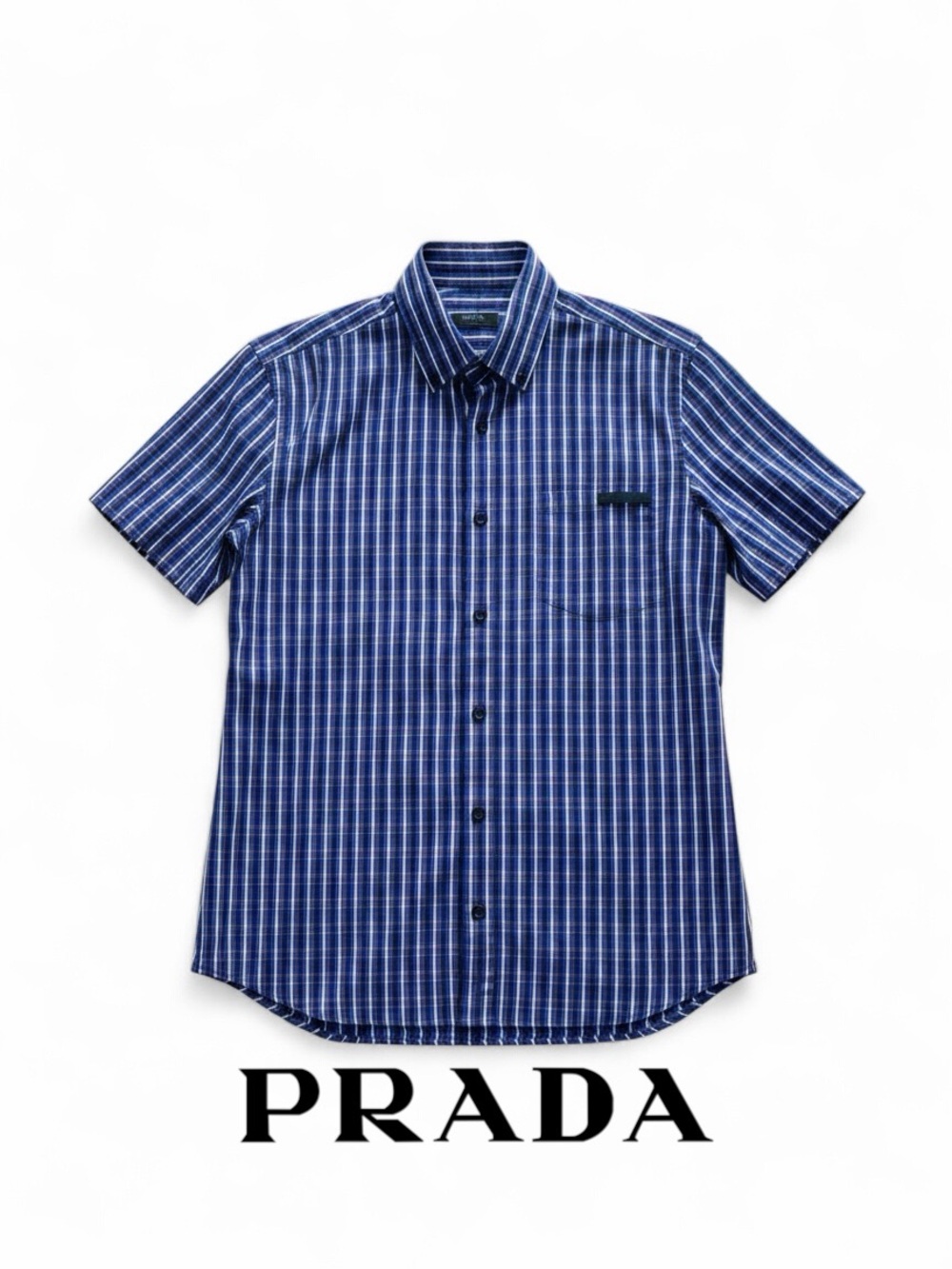Prada Navy Blue Red Striped Short Sleeve Button-Down Shirt